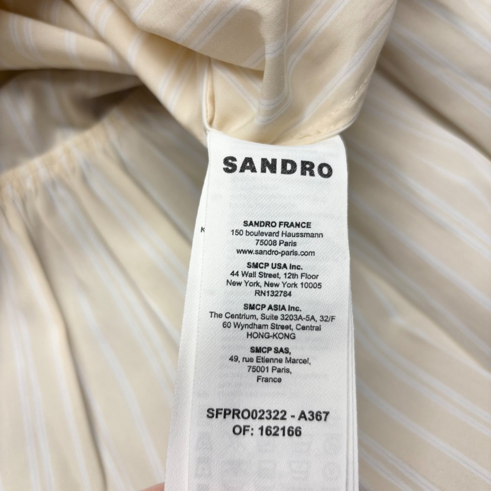 Sandro Cintia Gathered Striped Cotton Mini Shirt Dress Ruffle Collar‎ Size 40 - Picture 10 of 14